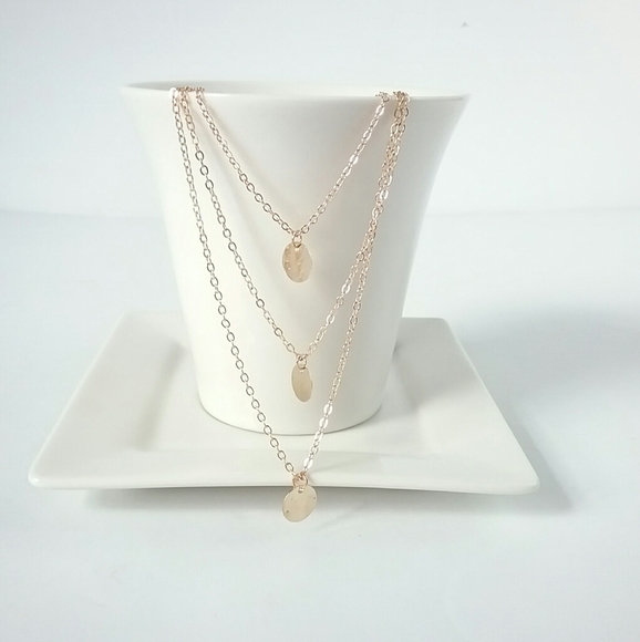 Gold Three Layer Disc Necklace - Picture 2 of 8
